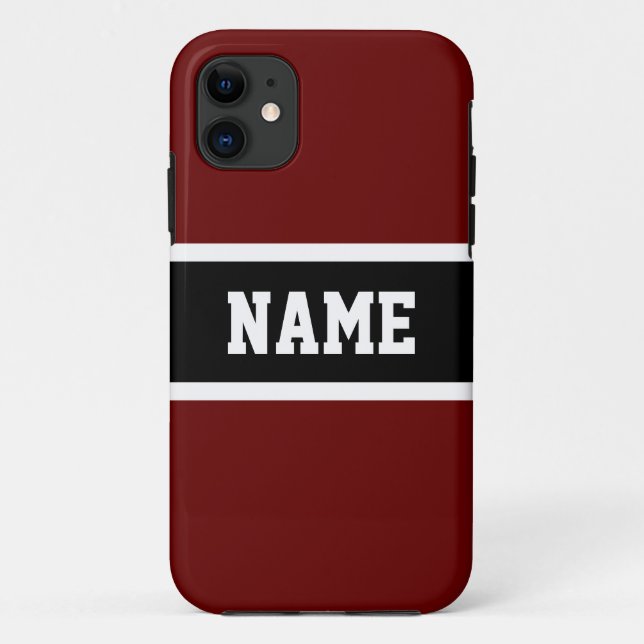 Sporty Deep Red Schwarz-weiß Athletic Strips Text Case-Mate iPhone Hülle (Rückseite)