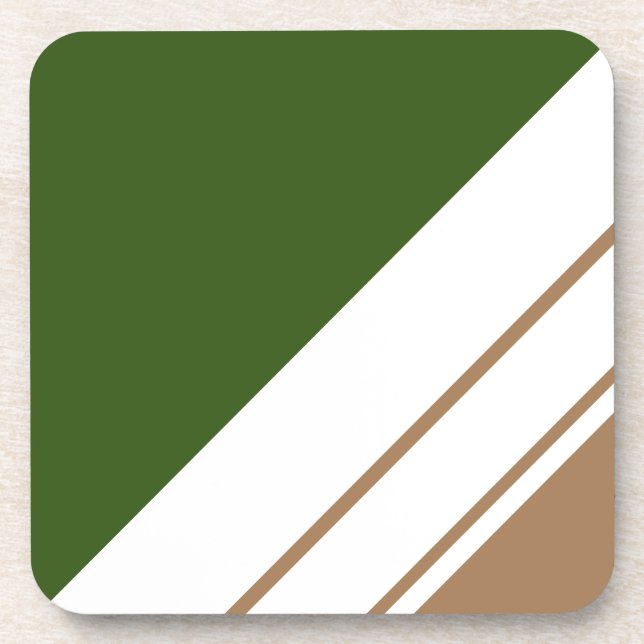 Sporty Forest Green Brown White Racing Streifen Getränkeuntersetzer (Vorderseite)