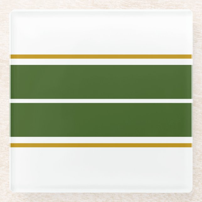 Sporty Forest Green Racing Streifen auf Weiß Glasuntersetzer (Vorderseite)