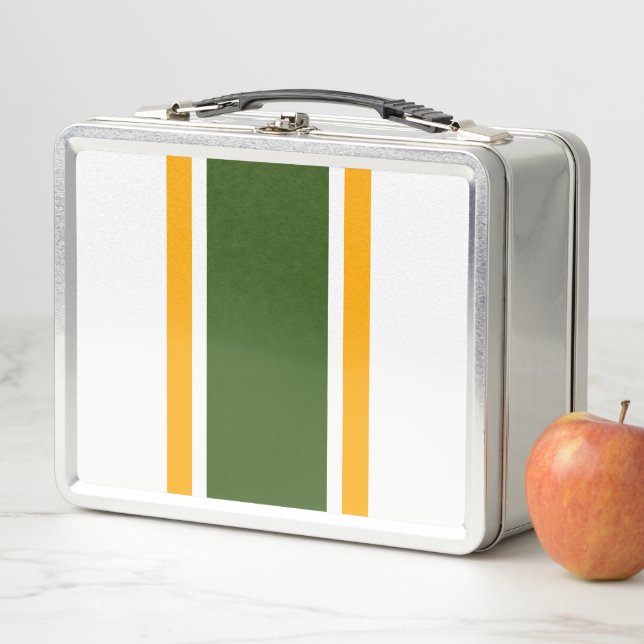 Sporty Forest Green Yellow White Racing Streifen Metall Brotdose (Beispiel)