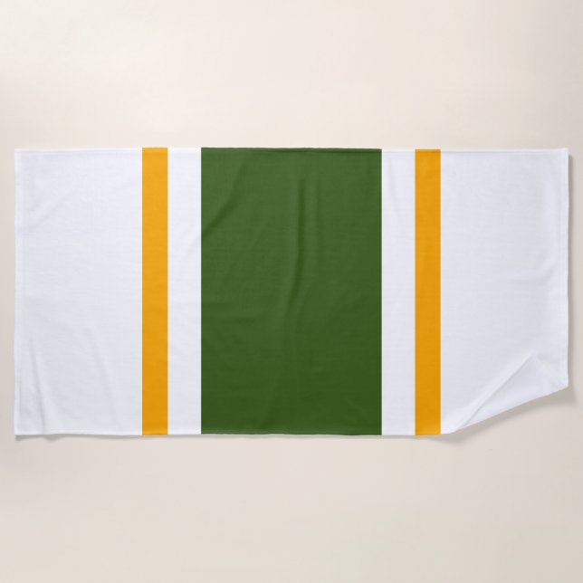 Sporty Forest Green Yellow White Racing Streifen Strandtuch (Vorderseite)