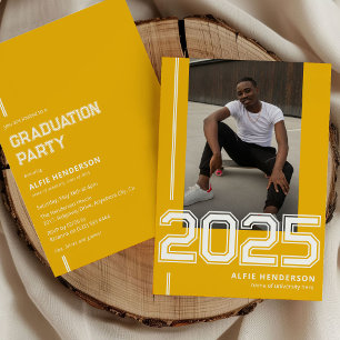 Sporty Foto Graduation Party gelb Einladung