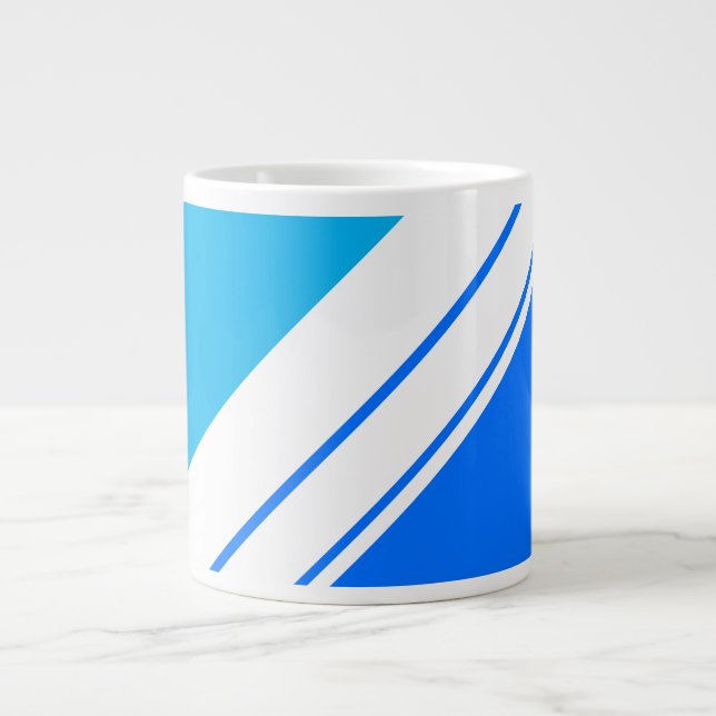 Sporty Fun Bright Sky Blue White Racing Streifen Jumbo-Tasse (Vorderseite)