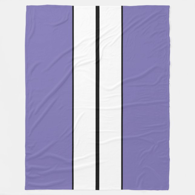 Sporty Fun Light Lila Schwarz-weiße Racing Streife Fleecedecke (Vorderseite)