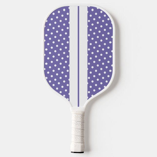 Sporty Fun Lila White Racing Stripes Polka Dots Pickleball Schläger (Rückseite)