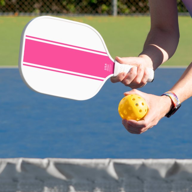 Sporty Fun schlank, fett rosa Rennstreifen auf Wei Pickleball Schläger (InSitu)
