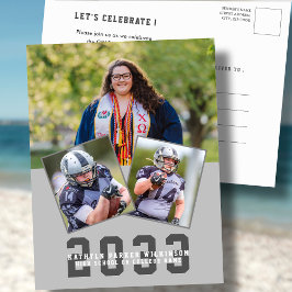 Sporty Girl Modern Bold Script 3 Foto Abschluss Einladungspostkarte