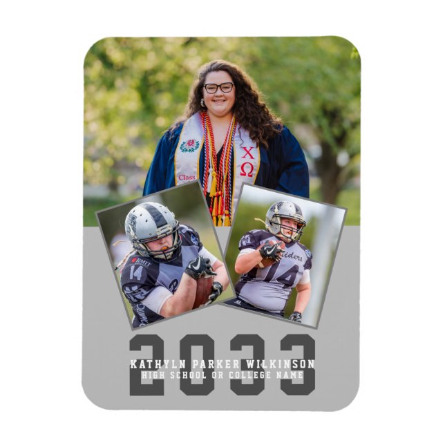 Sporty Girl Modern Bold Script Abschluss 3 Foto Magnet (Vertikal)