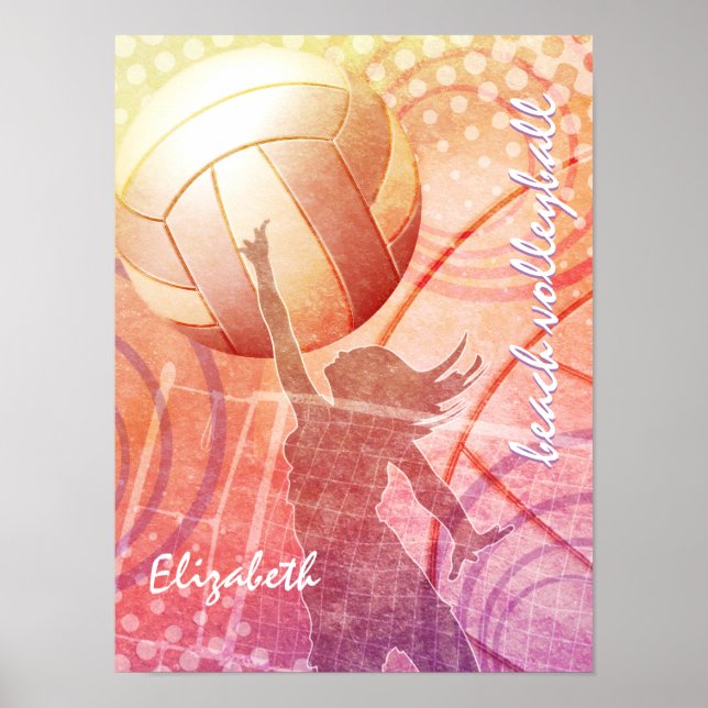 Sporty Girls Sunset Beach Volleyball Poster (Vorne)