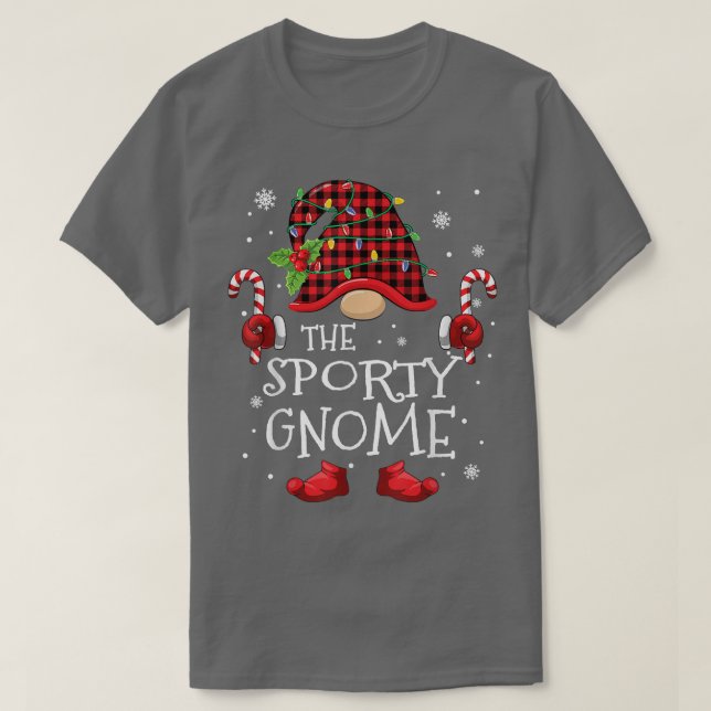 Sporty Gnome Buffalo Kariert Weihnachtsbaum Fantas T-Shirt (Design vorne)