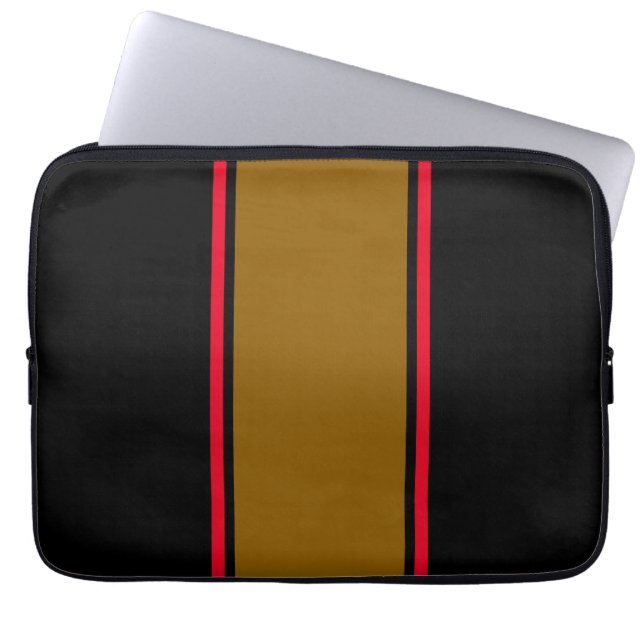 Sporty Golden Brown Red Racing Streifen auf schwar Laptopschutzhülle (Vorderseite)