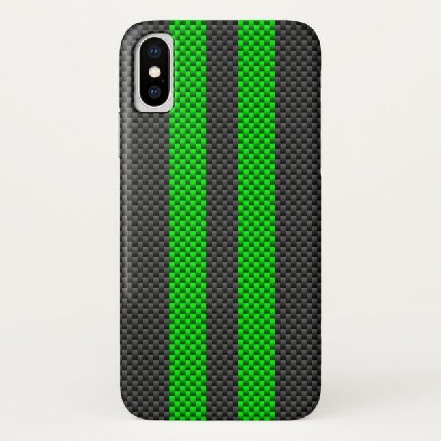 Sporty Green Carbon Fibre Racing Stripes Case-Mate iPhone Hülle (Rückseite)
