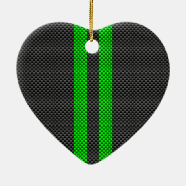 Sporty Green Carbon Fibre Racing Stripes Keramikornament (Hinten)