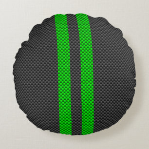 Sporty Green Carbon Fibre Racing Stripes Rundes Kissen