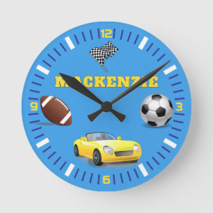 Sporty Happy Birthday   BLAU Runde Wanduhr