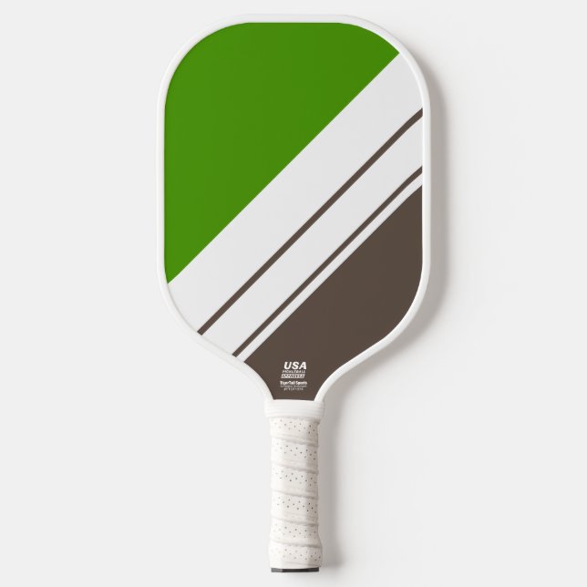 Sporty Kelly Green Soft Brown White Racing Streife Pickleball Schläger (Vorderseite)
