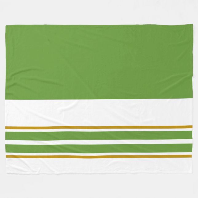 Sporty Light Green Twin Racing Streifen auf Weiß Fleecedecke (Vorderseite (Horizontal))