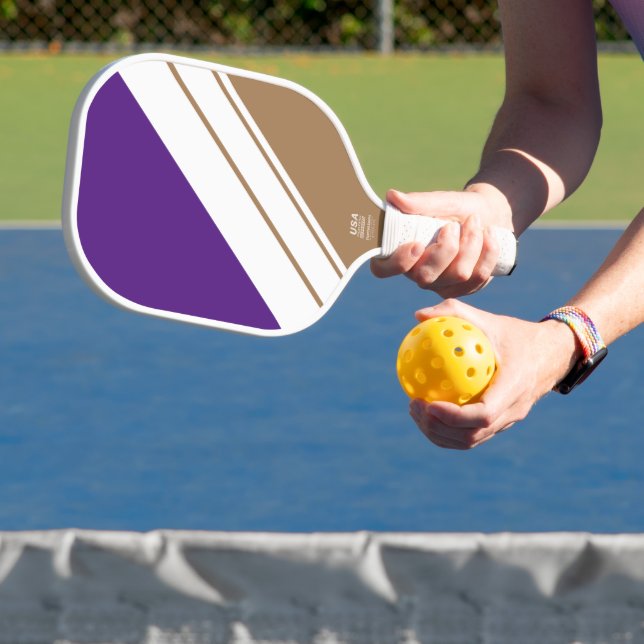 Sporty Mocha Royal Lila White Racing Stripes Pickleball Schläger (InSitu)