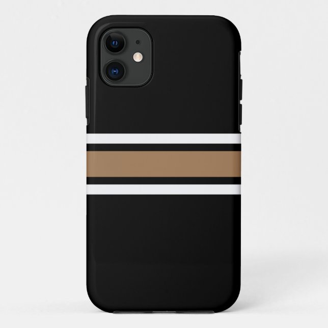 Sporty Mocha White Center Racing Streifen auf schw Case-Mate iPhone Hülle (Rückseite)
