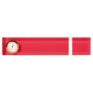 Sporty Modern Bright Red White Accent Stripe Clock Namensplakette