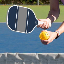 Sporty Nautical Navy Gray White Racing Stripes Pickleball Schläger
