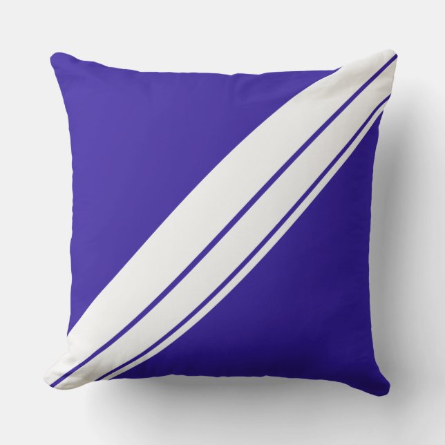 Sporty Nautical Royal Blue White Racing Stripes Kissen (Vorderseite)