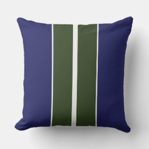Sporty Navy Blue Forest Green White Racing Streife Kissen