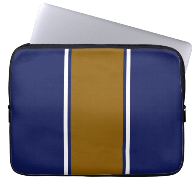 Sporty Navy Golden Brown White Vertikale Streifen Laptopschutzhülle (Vorderseite)