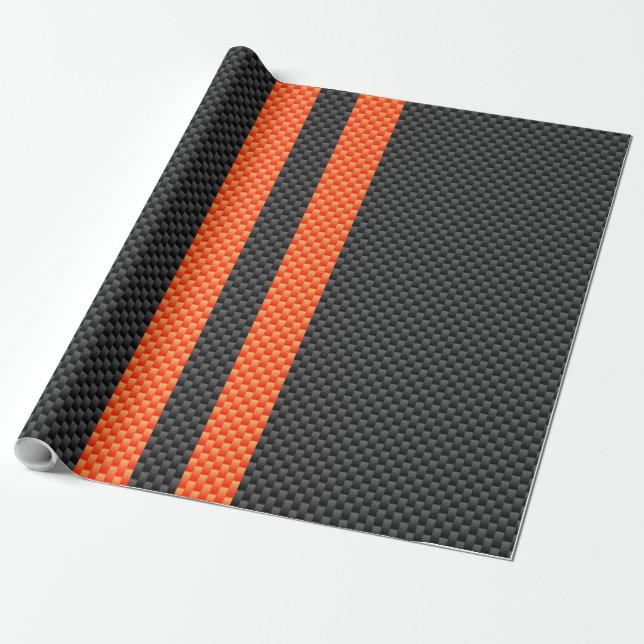 Sporty Orange Streifen Carbon Fibre Style Dekorati Geschenkpapier (Ungerollt)