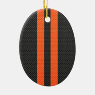 Sporty Orange Stripes Carbon Style Print Keramik Ornament