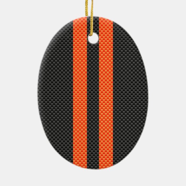 Sporty Orange Stripes Carbon Style Print Keramik Ornament (Hinten)