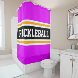 Sporty PICKLEBALL Bright Pink Black Racing Streife Duschvorhang