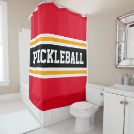 Sporty PICKLEBALL Bright Red Black Racing Streifen Duschvorhang