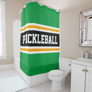 Sporty PICKLEBALL Fun Green Black Racing Streifen Duschvorhang