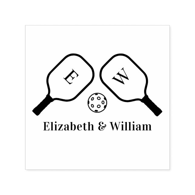 Sporty Pickleball Paddles Ball Couple Wedding Name Permastempel (Design)