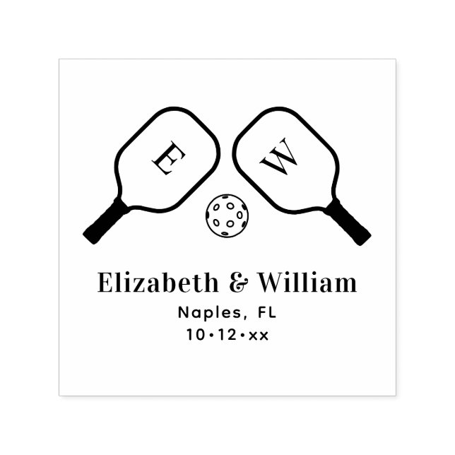 Sporty Pickleball Paddles und Ball Couple Wedding Permastempel (Design)
