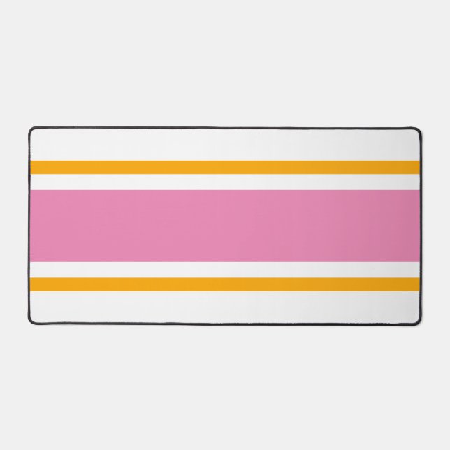 Sporty Pink Golden Yellow Racing Streifen auf Weiß Schreibtischunterlage (Vorderseite)