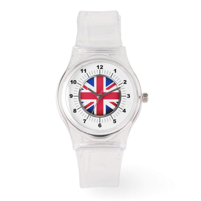 Sporty Pink Silicon Watch - Die britische Flagge f Armbanduhr (Vorderseite)
