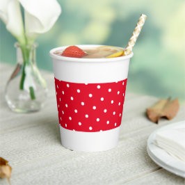 Sporty Red Polka Punkted Centre Streifen auf Weiß Pappbecher