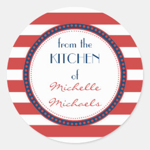 Sporty Red White Blue Stripes Monogramm Runder Aufkleber