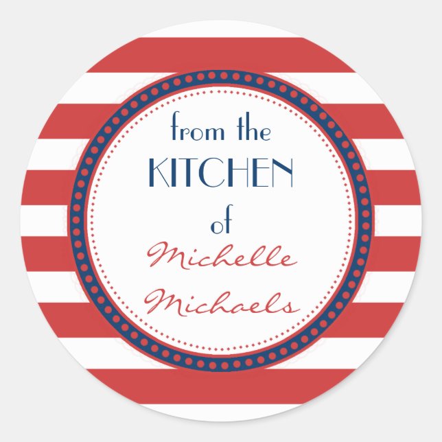 Sporty Red White Blue Stripes Monogramm Runder Aufkleber (Vorderseite)