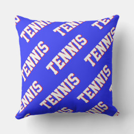 Sporty Retro White Red TENNIS Text On Royal Blue Kissen