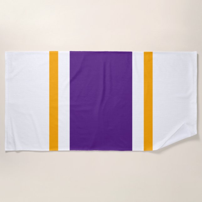 Sporty Royal Lila Yellow White Racing Streifen Strandtuch (Vorderseite)