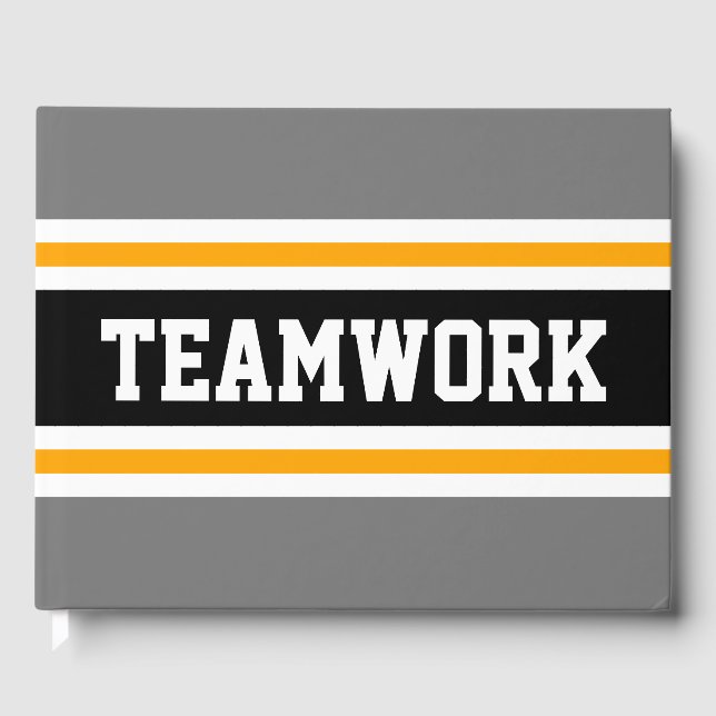 Sporty Schwarz-weiß Gray Yellow TEAMWORTLES Stripe Gästebuch (Vorderseite)