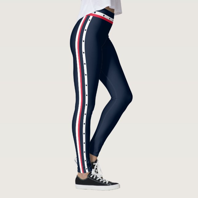 Sporty Side Stripe Fashion Red White Navy Gelt Leggings (Rechts)