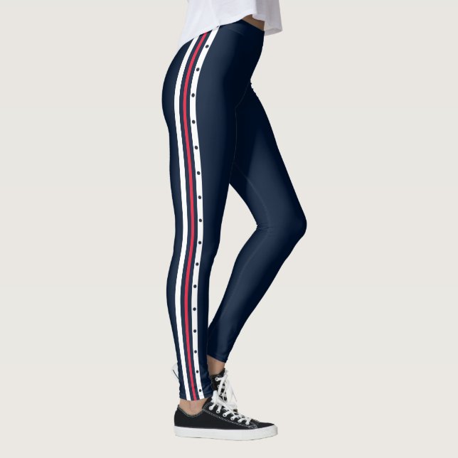 Sporty Side Stripe Mode Red White Deep Navy Leggings (Rechts)