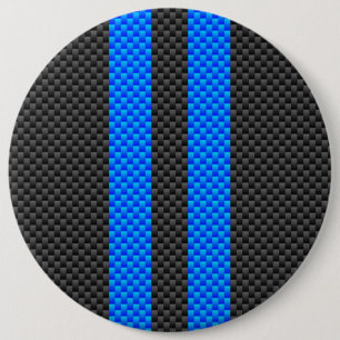 Sporty Sky Blue Carbon Fibre Racing Stripes Button