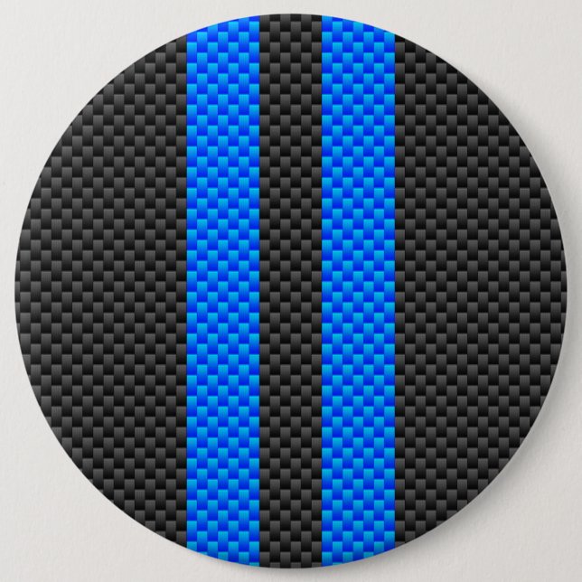 Sporty Sky Blue Carbon Fibre Racing Stripes Button (Vorderseite)