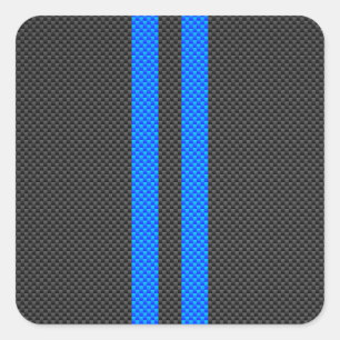 Sporty Sky Blue Carbon Fibre Racing Stripes Quadratischer Aufkleber