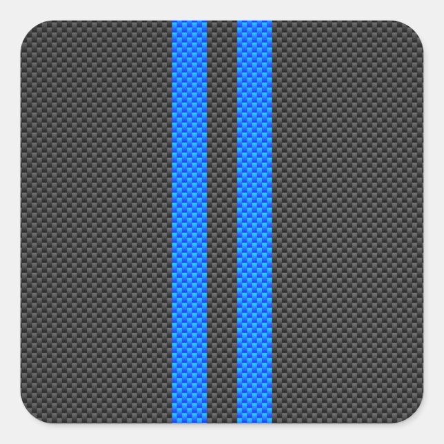 Sporty Sky Blue Carbon Fibre Racing Stripes Quadratischer Aufkleber (Vorderseite)